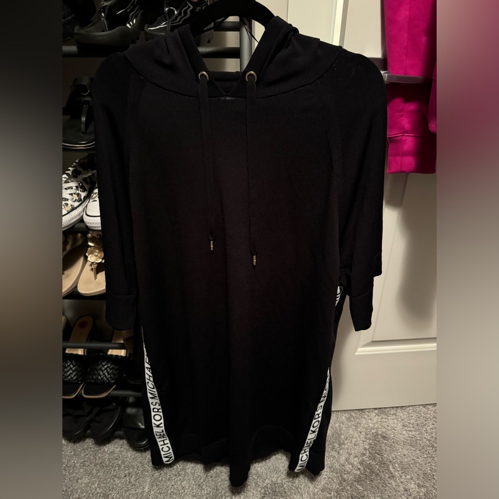 Michael Kors Black Hooded Sweatshirt Dress